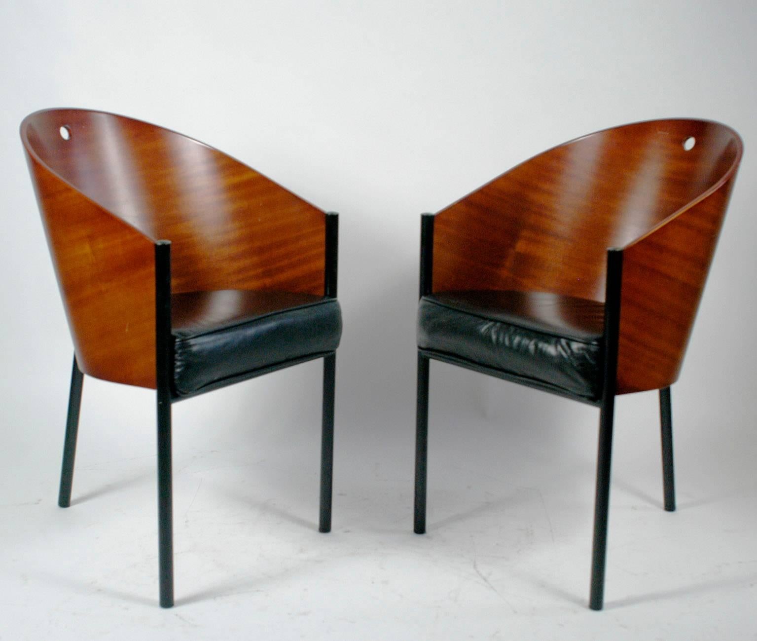  Brown mahogany and Black Leather Costes Chair by Philippe Starck 1