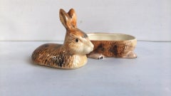 Brown Majolica Rabbit Tureen Caugant