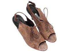 Brown Manolo Blahnik Snakeskin Peep-Toe Slingback Heels Size 40
