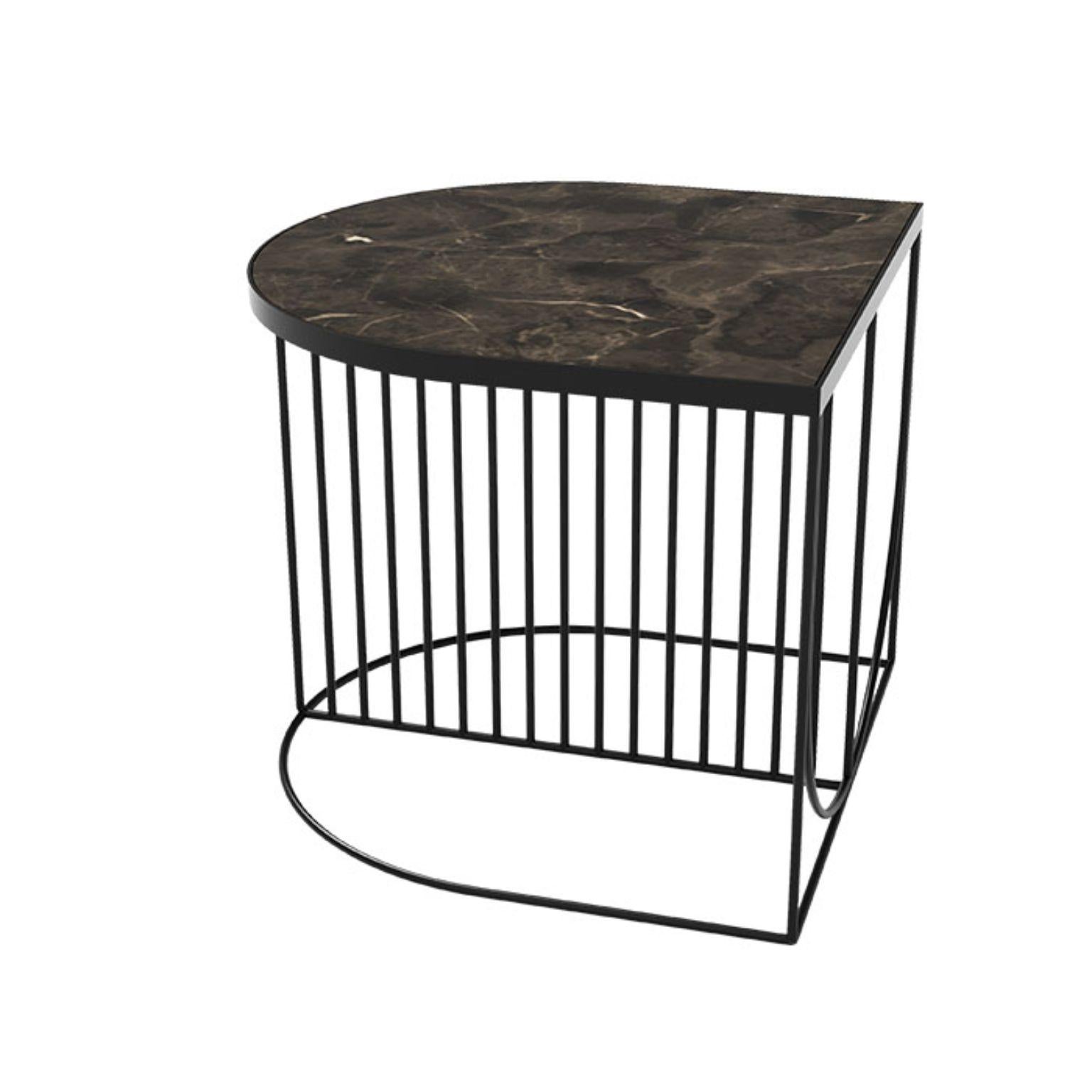 Brown marble and black steel contemporary side table
Dimensions: L 50 x W 50 x H 44.3 CM
Materials: Marble, steel

This series consists of three different designs that you can combine in many different ways. The table tops come in two different