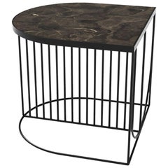 Brown Marble and Black Steel Contemporary Side Table