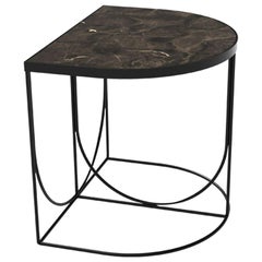 Brown Marble and Black Steel Minimalist Side Table