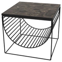 Brown Marble and Black Steel Side Table