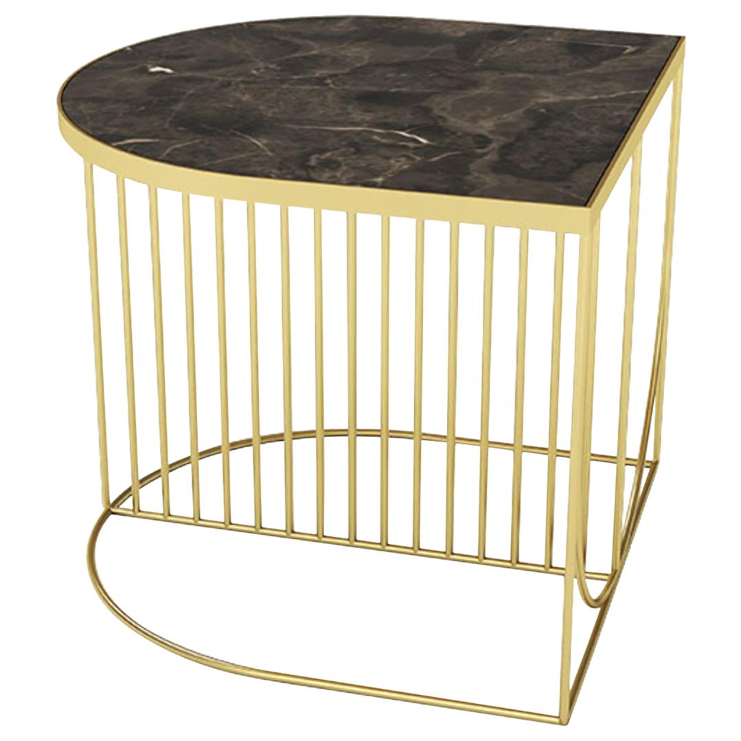 Table d'appoint contemporaine en marbre brun et acier doré