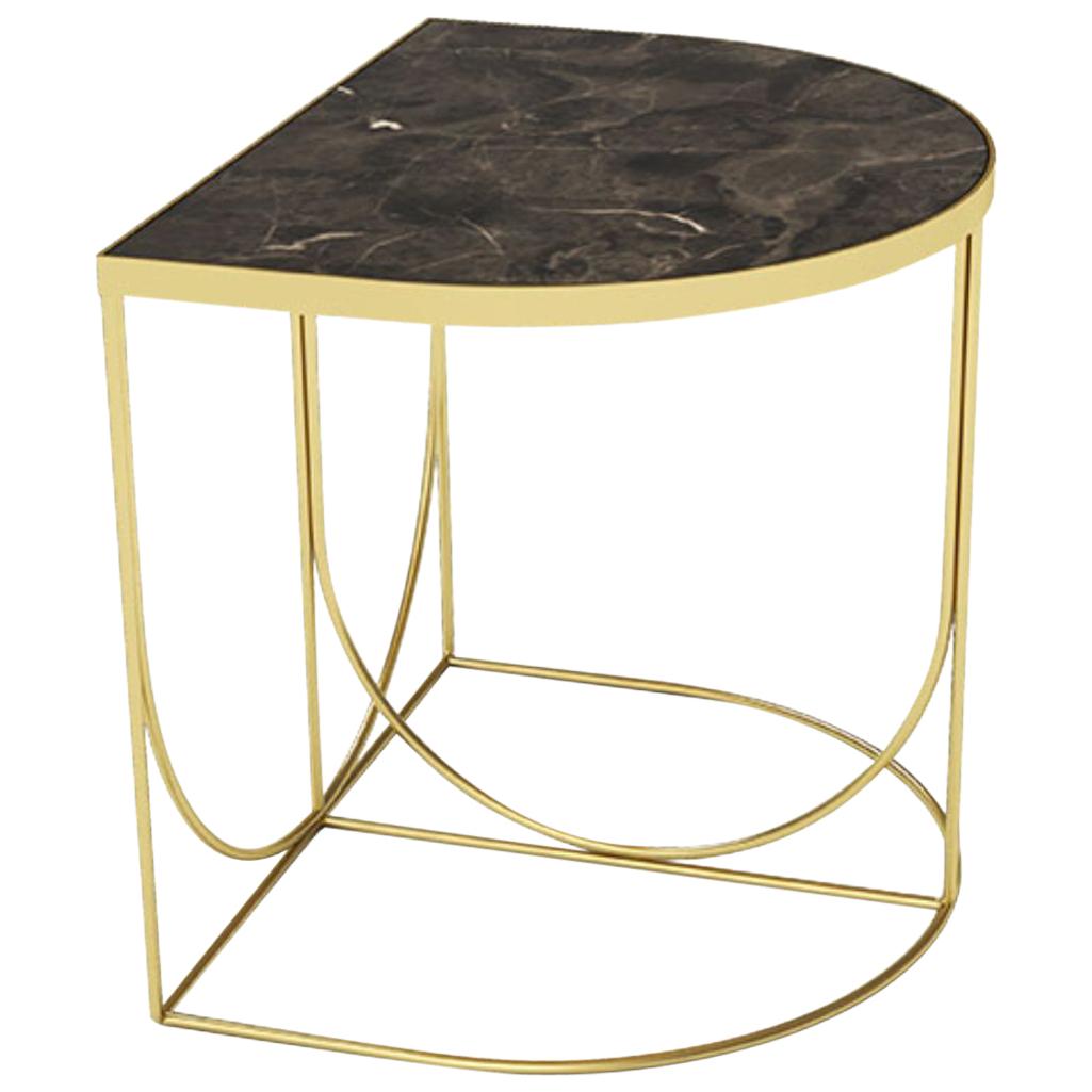 Brown Marble and Gold Steel Minimalist Side Table