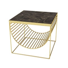 Brown Marble and Gold Steel Side Table