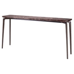 Brown Marble Console Table with Bronze Finish Legs