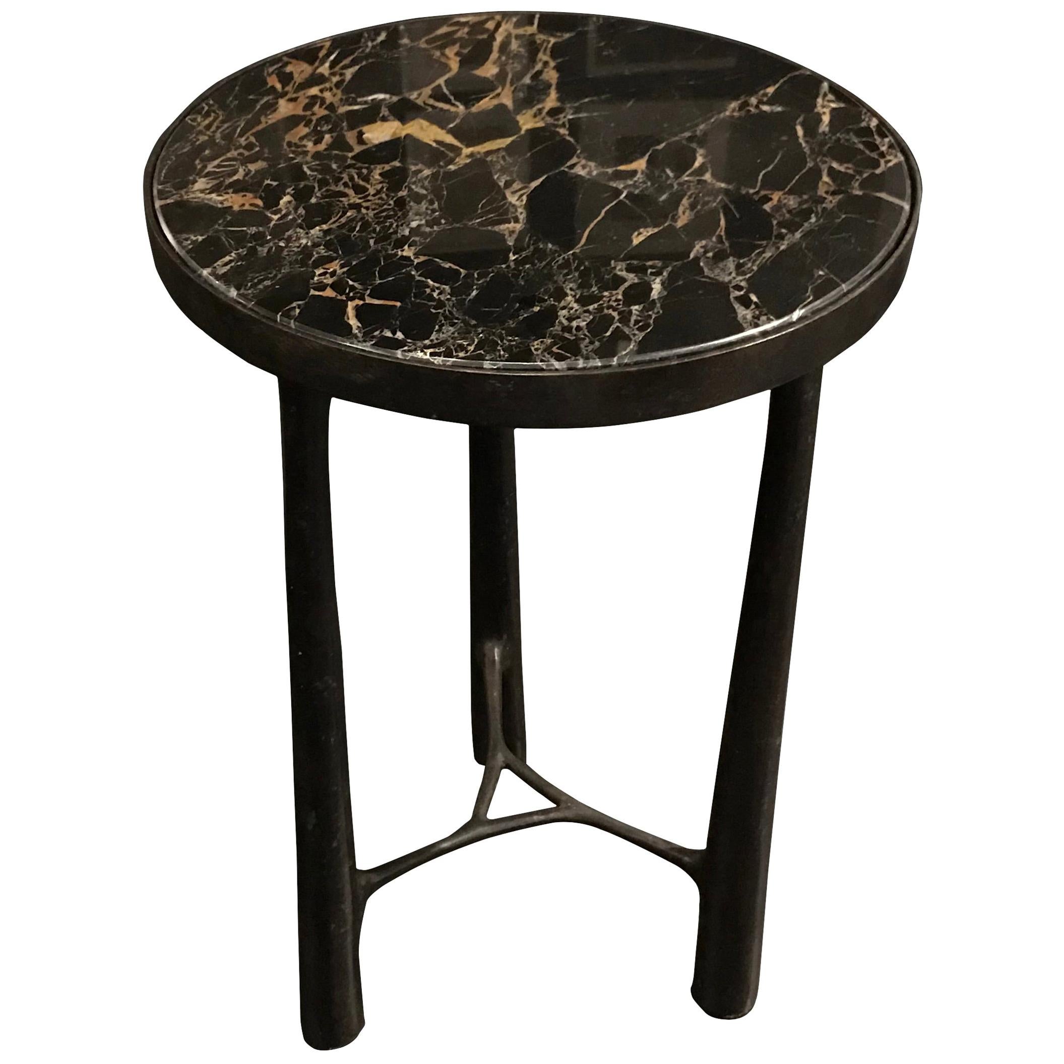 Black Marble-Top, Bronze Base Side Table, Germany, Contemporary
