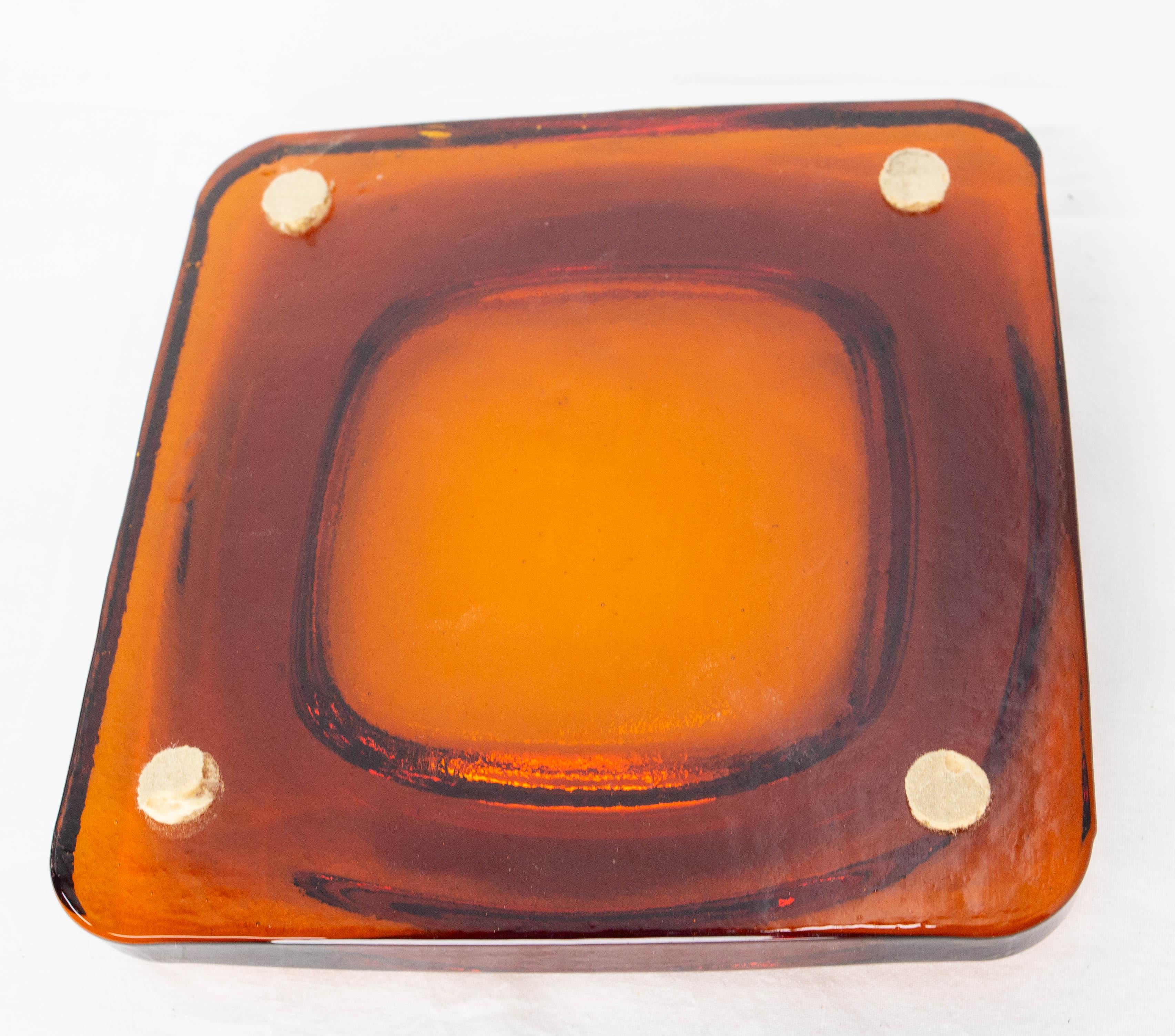 Brown Massive Glass Ashtray or Vide-Poche, Midcentury In Excellent Condition For Sale In Labrit, Landes
