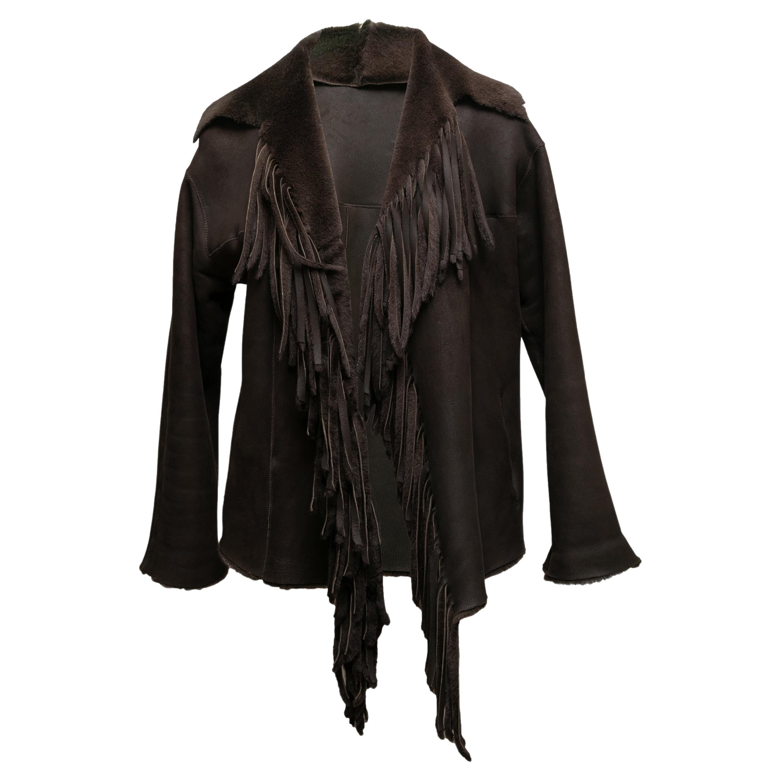 Chaqueta marrón de flecos de piel de oveja Maurizio Pecoraro Talla US IT 38
