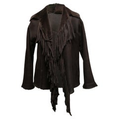 Brown Maurizio Pecoraro Shearling Fringe Jacket Size US IT 38