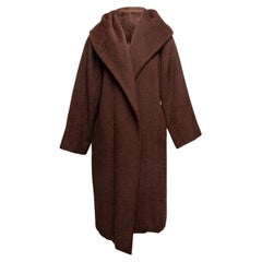 Brauner Max Mara Alpaka- und Wollmischung Langer Wickelmantel mit Kapuze