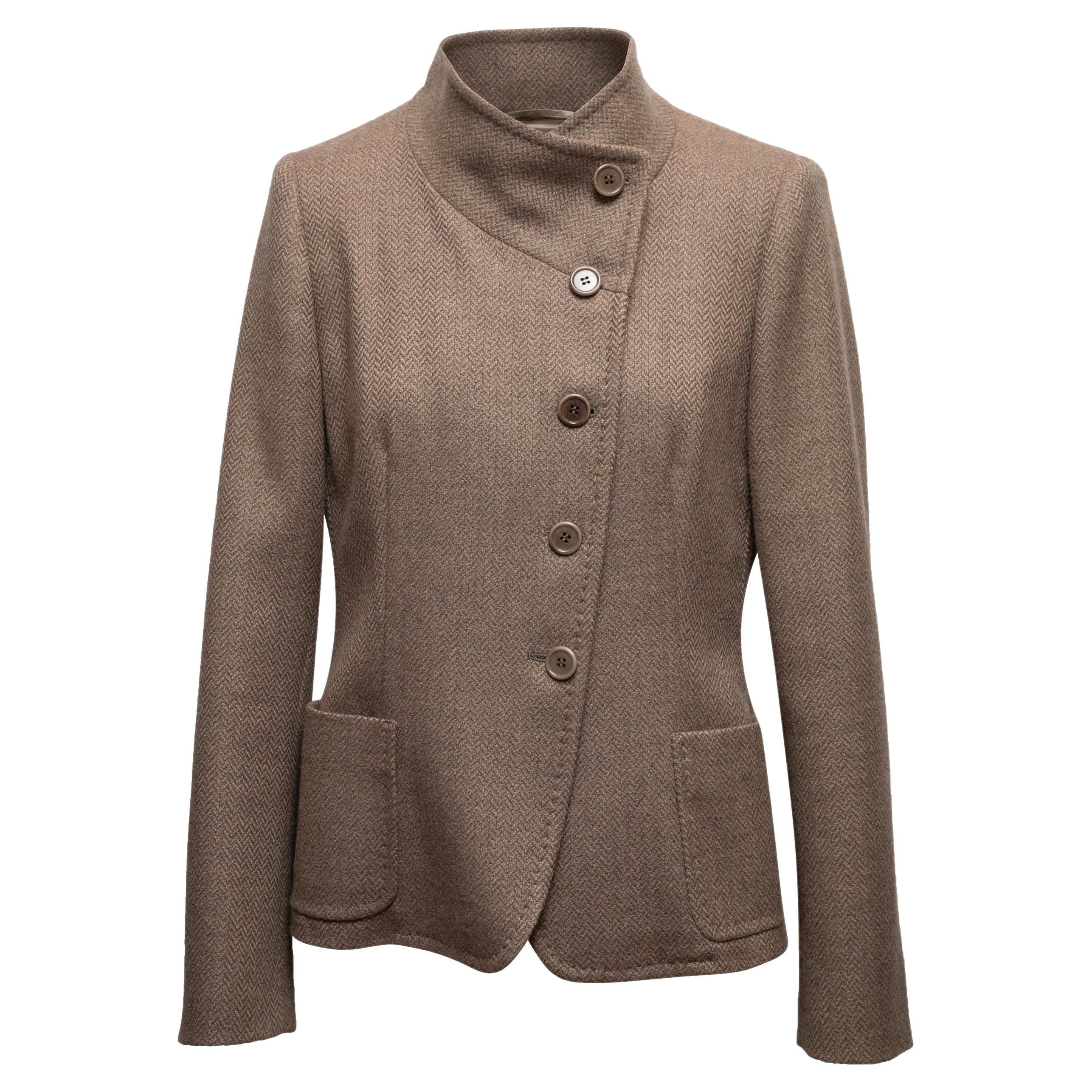 Brown Max Mara Virgin Wool & Cashmere Jacket Size US 12 For Sale