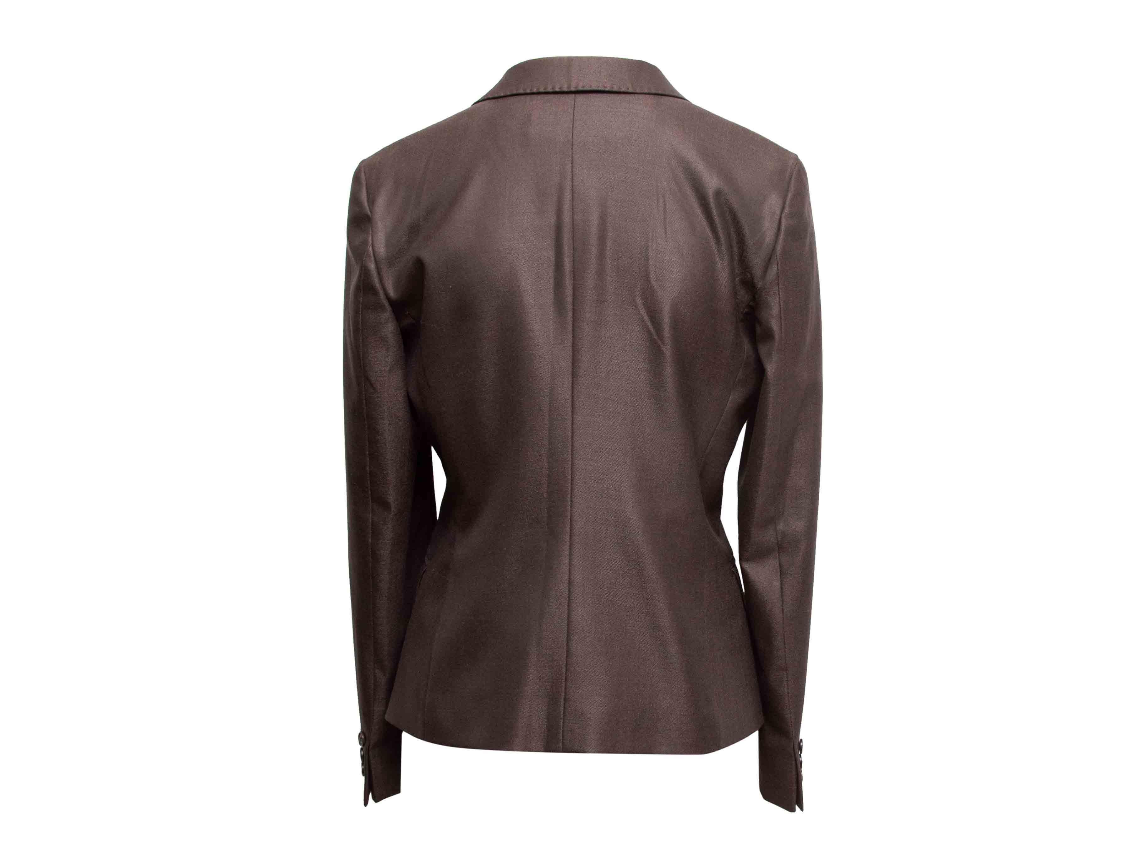 Noir Blazer en laine vierge et soie Max Mara marron Taille 8 en vente