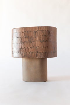 Mittlere braune Tischlampe aus Steingut mit handgemalter Glasur von Lucas Huillet