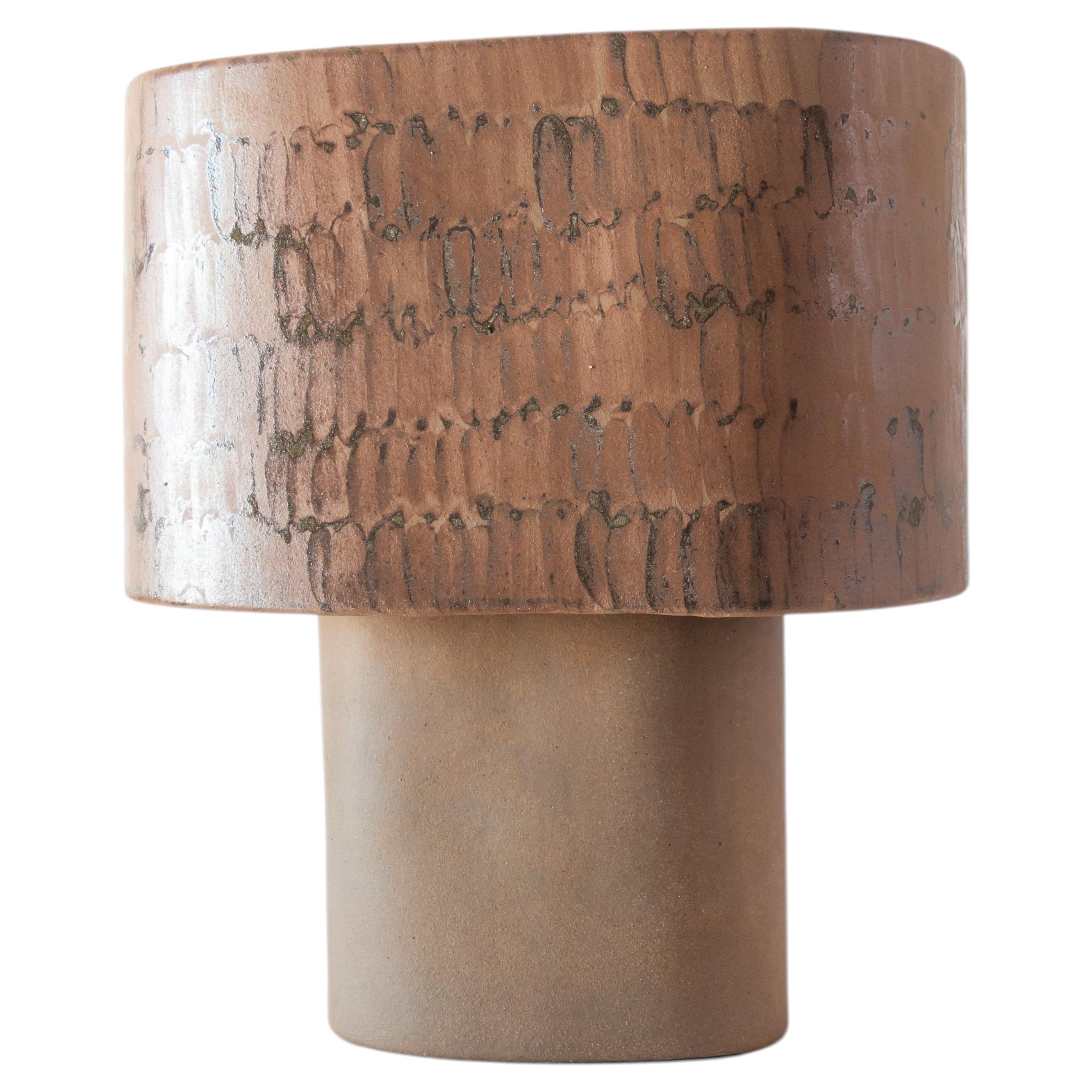 Brown Medium Table Lamp in Stoneware with Hand-Painted Glaze by Lucas Huillet