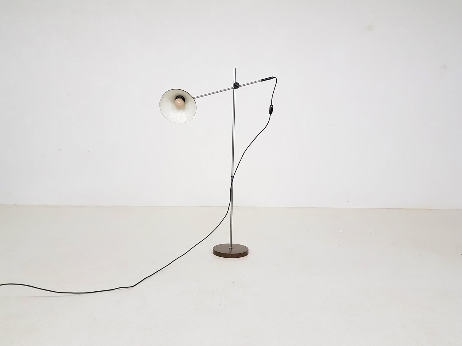 Mid-Century Modern Brown Metal Adjustable Floor Lamp by Anvia Attribute, Hoogervorst, Dutch Design