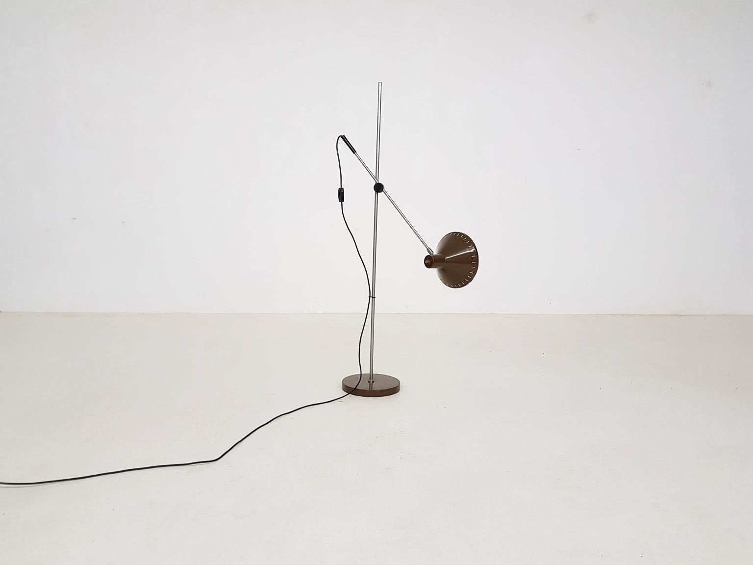 Mid-20th Century Brown Metal Adjustable Floor Lamp by Anvia Attribute, Hoogervorst, Dutch Design