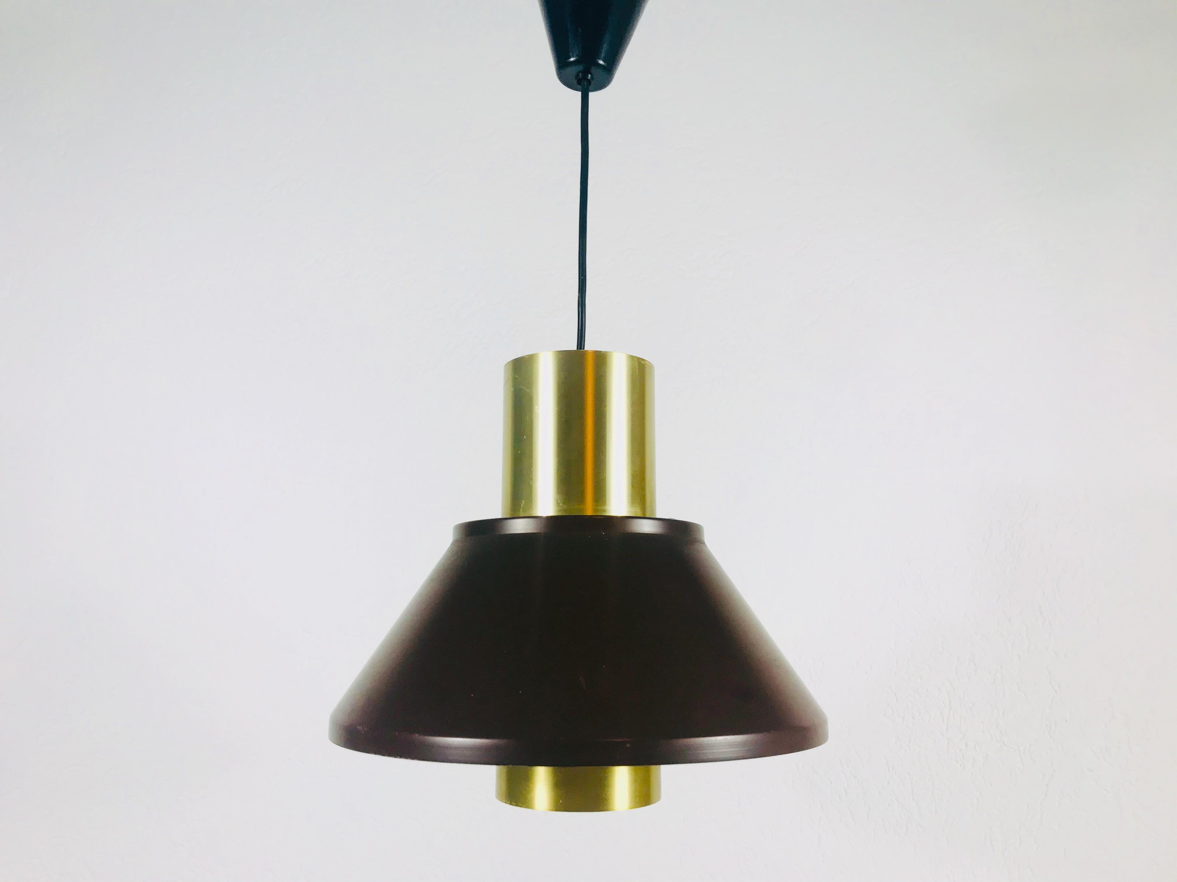 Mid-Century Modern Brown Metal and Brass Pendant Lamp by Jo Hammerborg for Fog & Mørup, 1970s