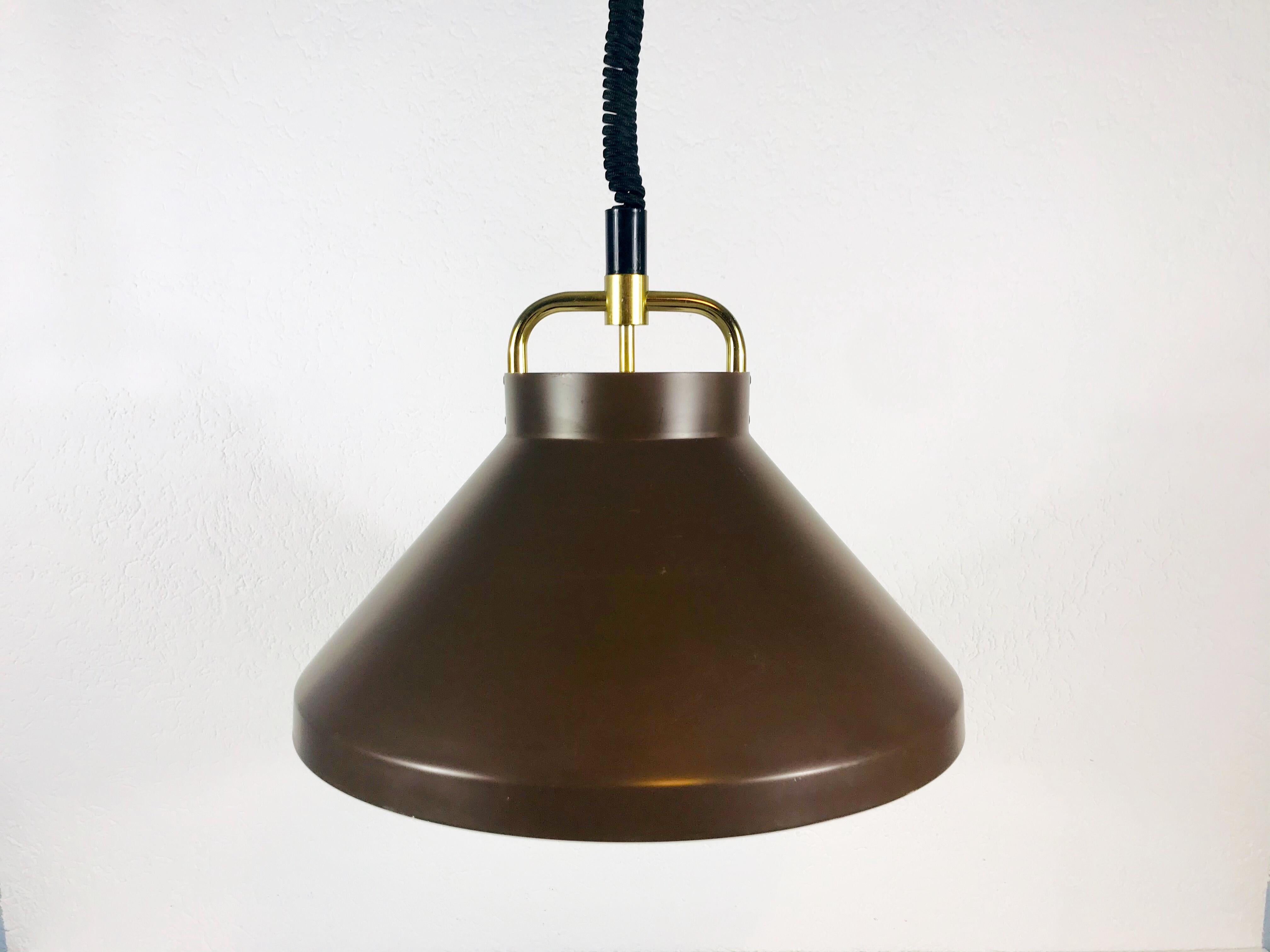 Danish Brown Metal and Brass Pendant Lamp by Jo Hammerborg for Fog & Mørup, 1970s For Sale