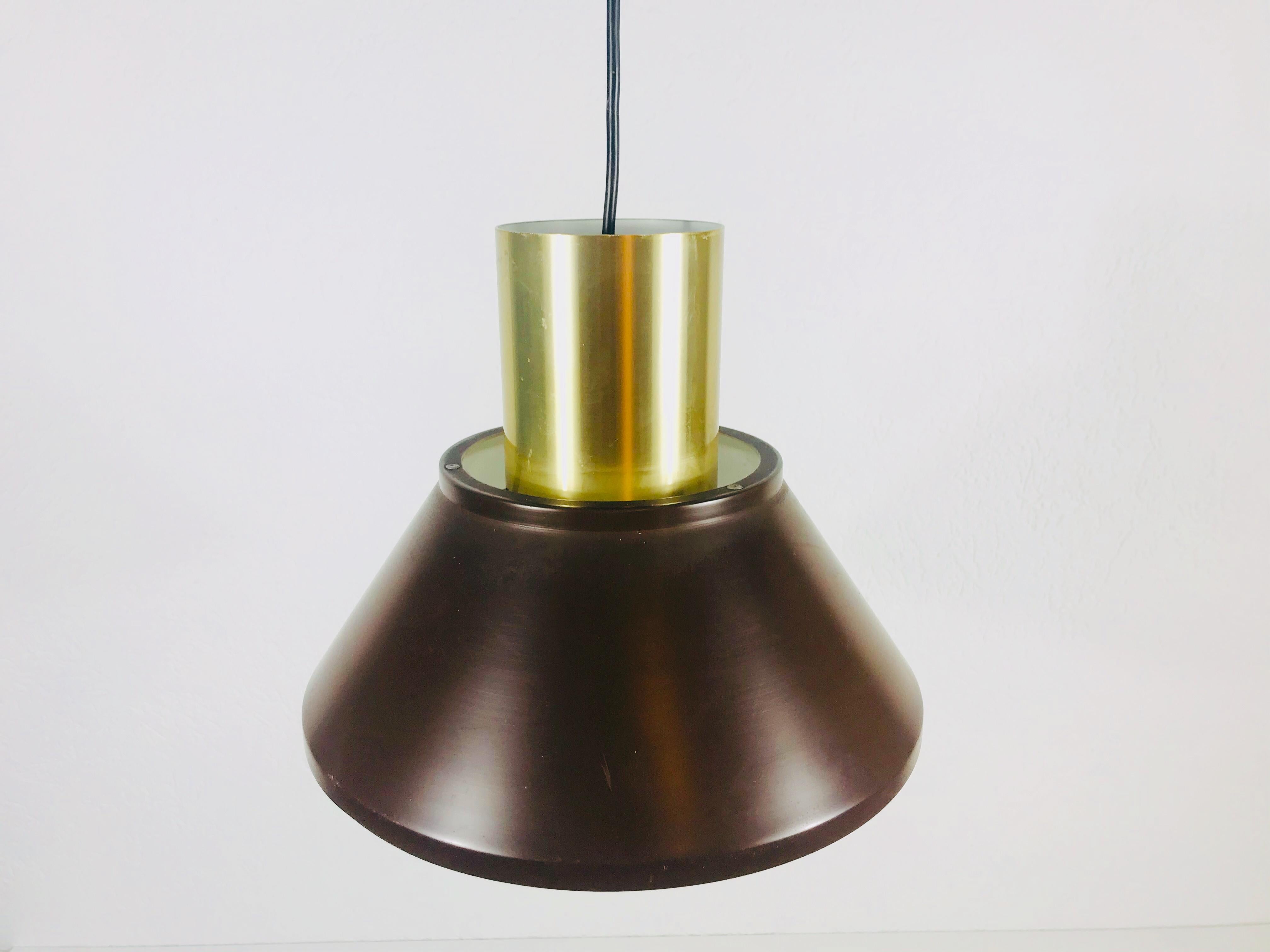 Danish Brown Metal and Brass Pendant Lamp by Jo Hammerborg for Fog & Mørup, 1970s