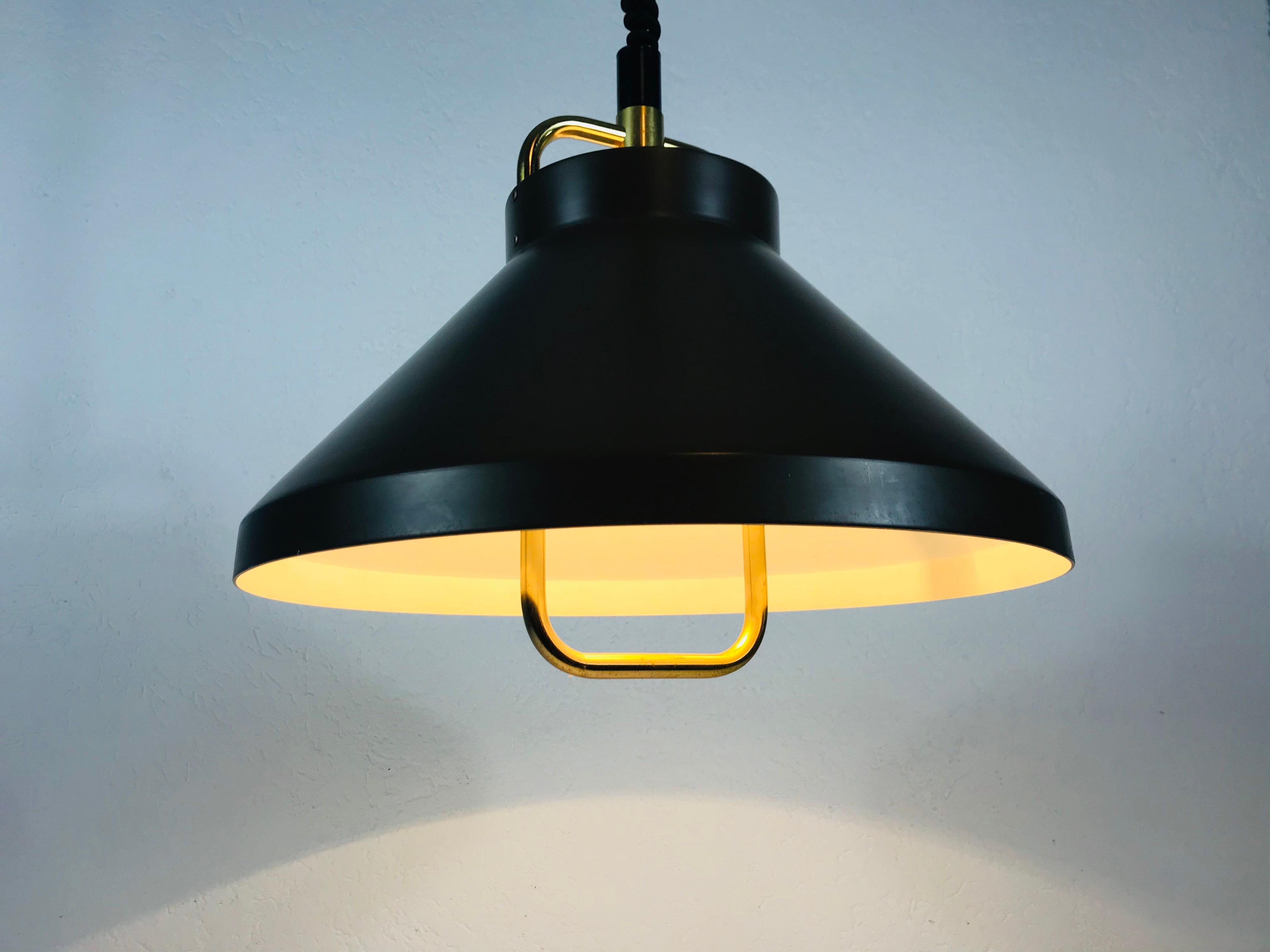 Brown Metal and Brass Pendant Lamp by Jo Hammerborg for Fog & Mørup, 1970s For Sale 1