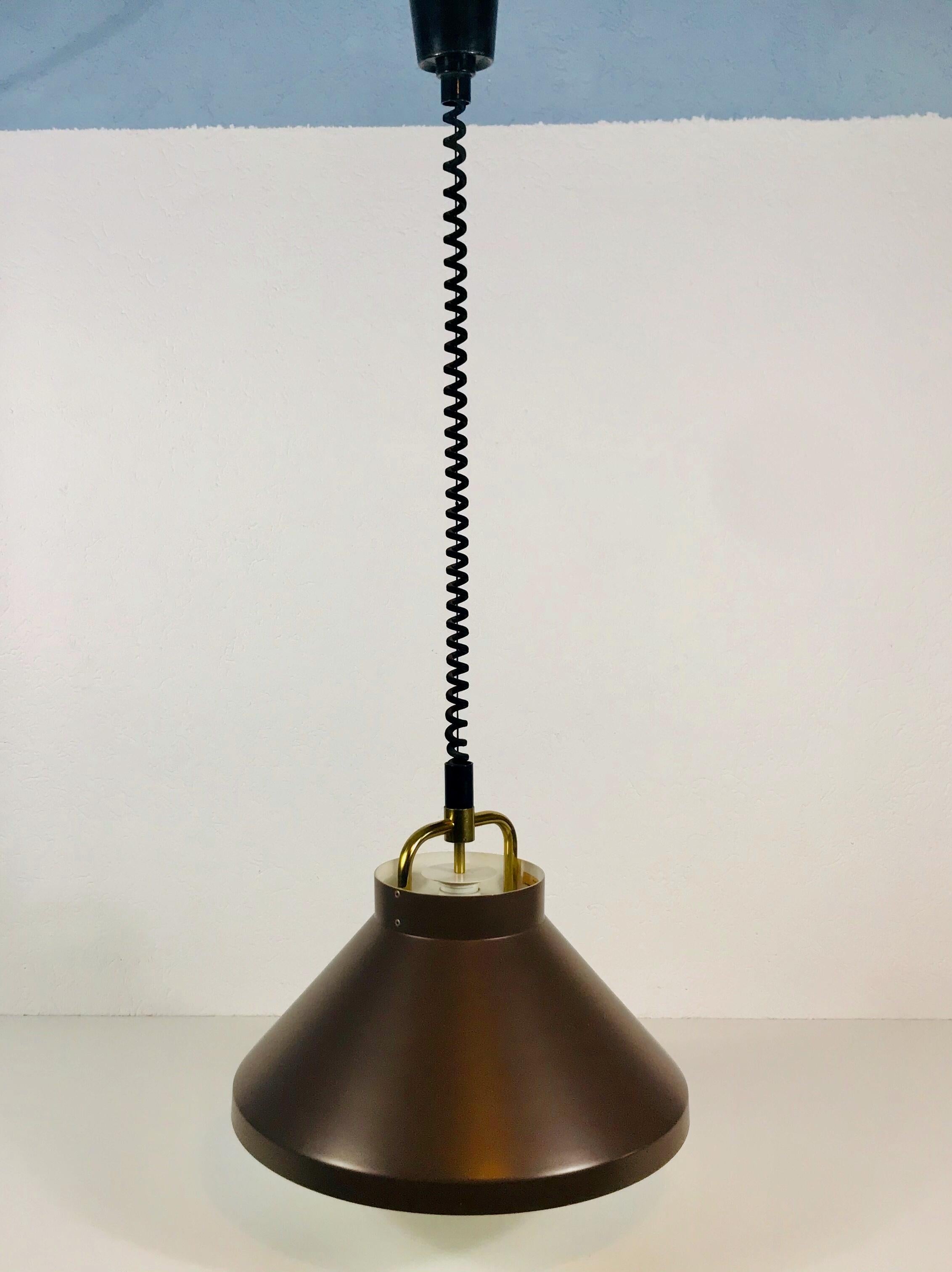 Brown Metal and Brass Pendant Lamp by Jo Hammerborg for Fog & Mørup, 1970s For Sale 2