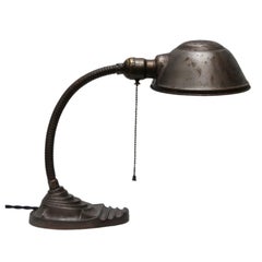 Brown Metal Vintage Industrial Cast Iron Desk Light