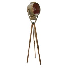 Brown Metal Vintage Industrial Wooden Tripod Spot Light Floor Lamp