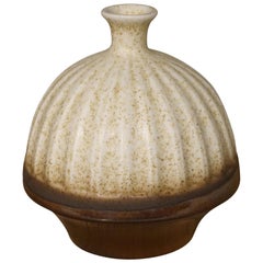 Brown Metallic Glaze and Cream Rib Texture Vase, China, Contemporary
