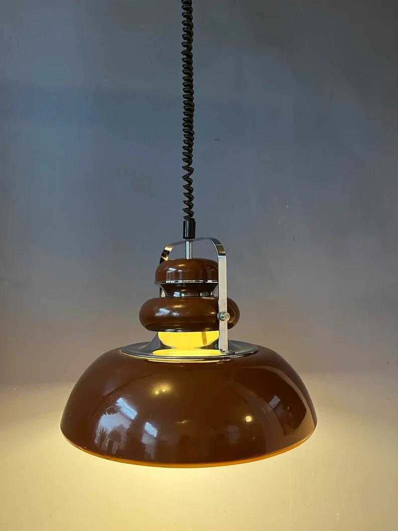 Metal Brown Mid Century Anvia Space Age Pendant Lamp, 1970s For Sale