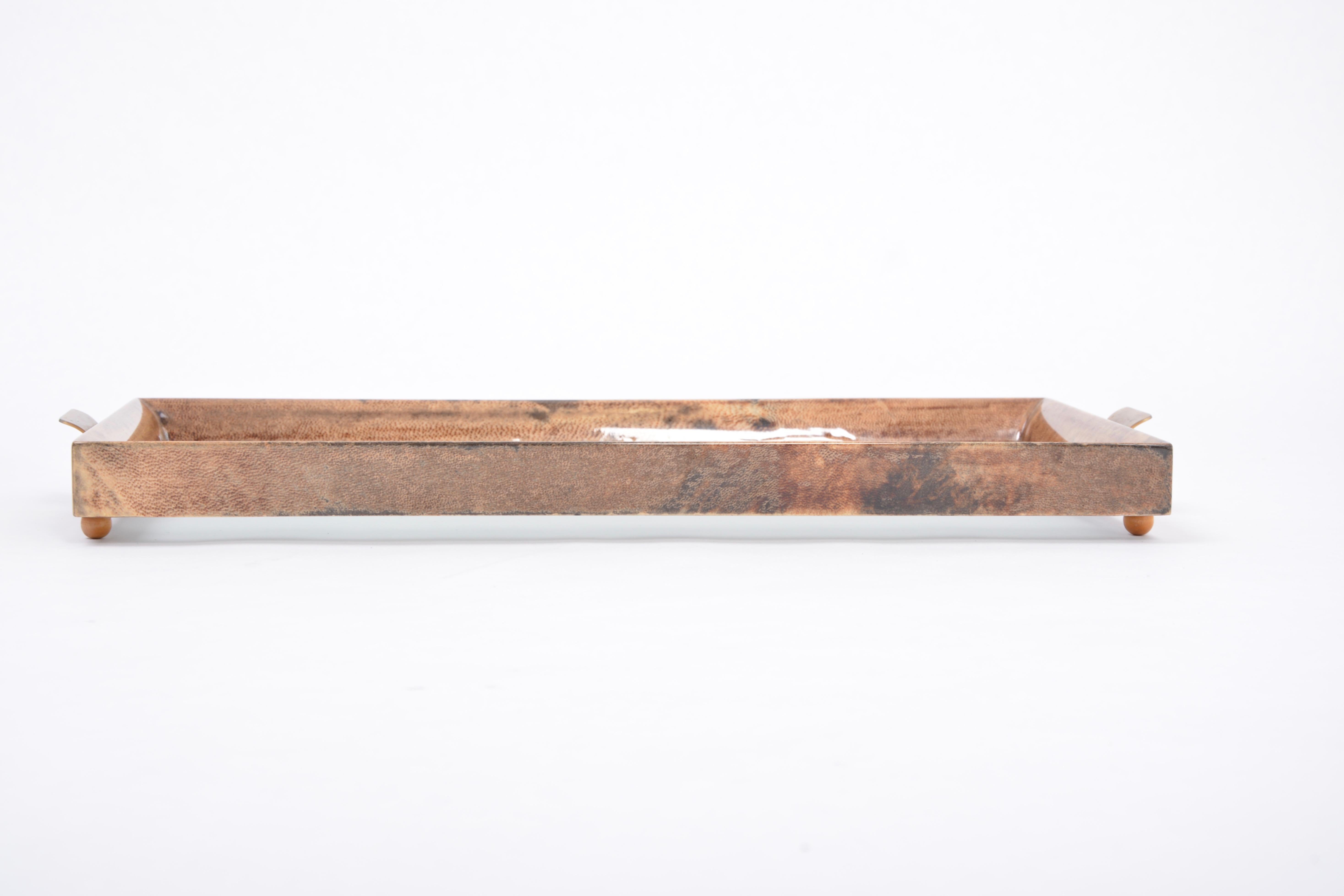 Brown Mid-Century Modern Lacquered Goatskin and Brass Bar by Aldo Tura 5