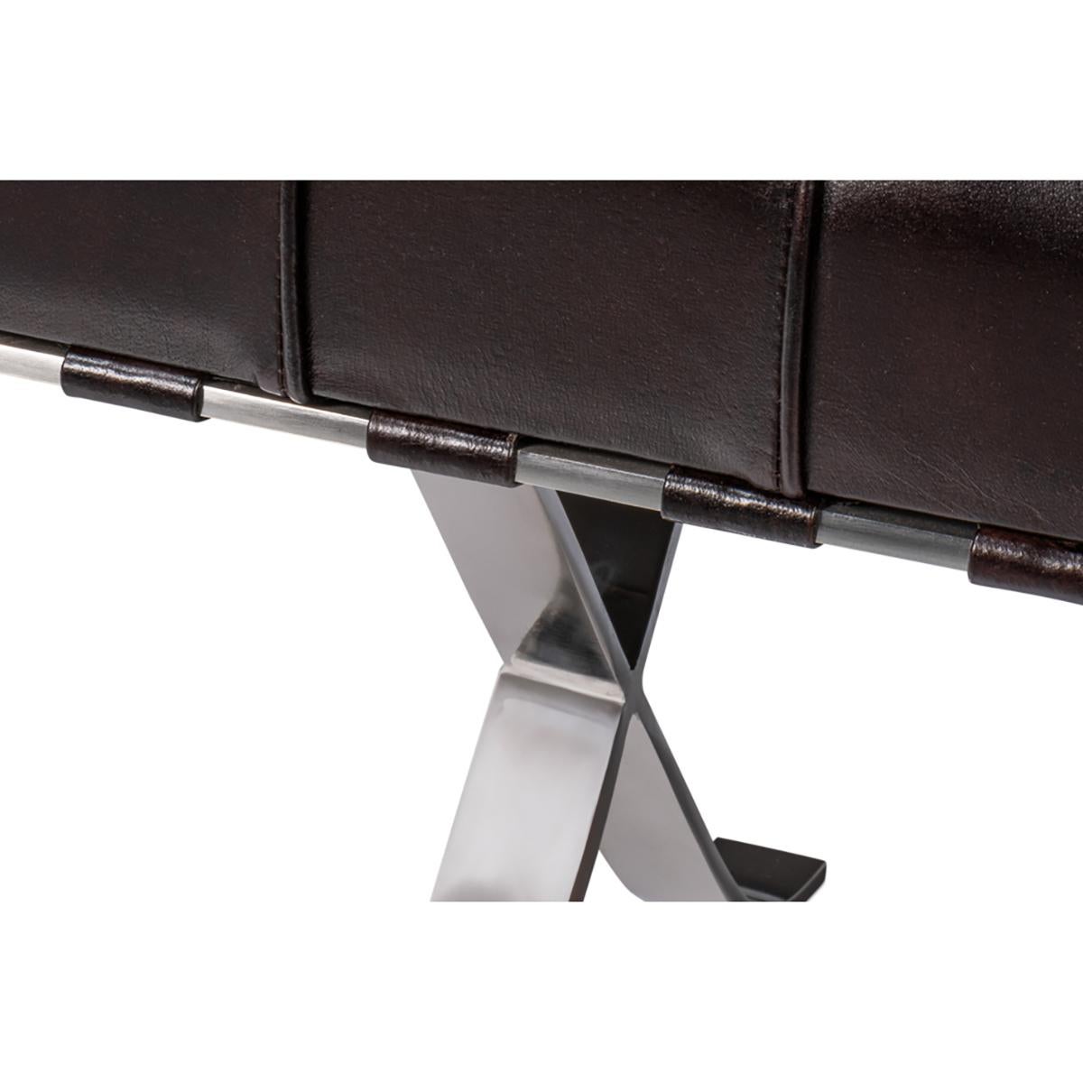 Brown Mid Century Modern Leather Bench For Sale 3