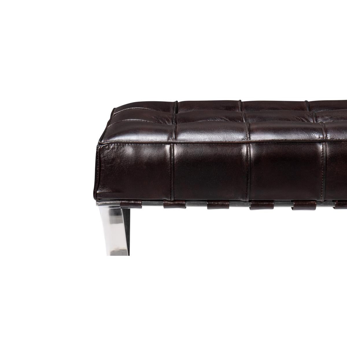 Brown Mid Century Modern Leather Bench For Sale 1