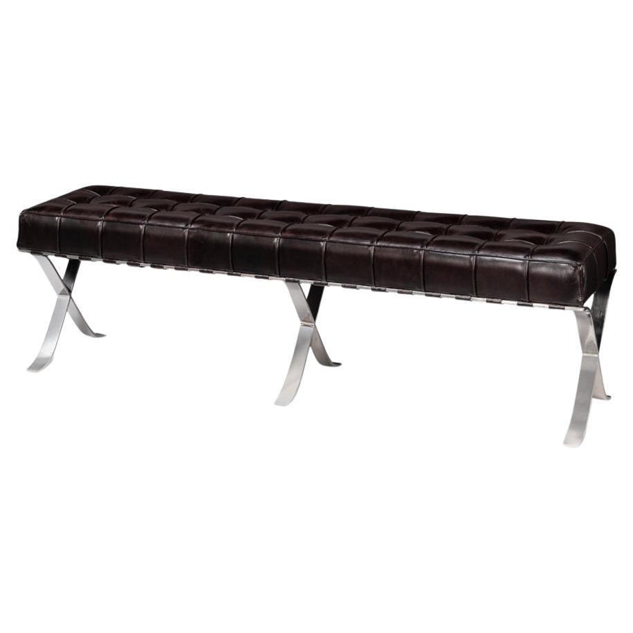 Brown Mid Century Modern Leather Bench For Sale