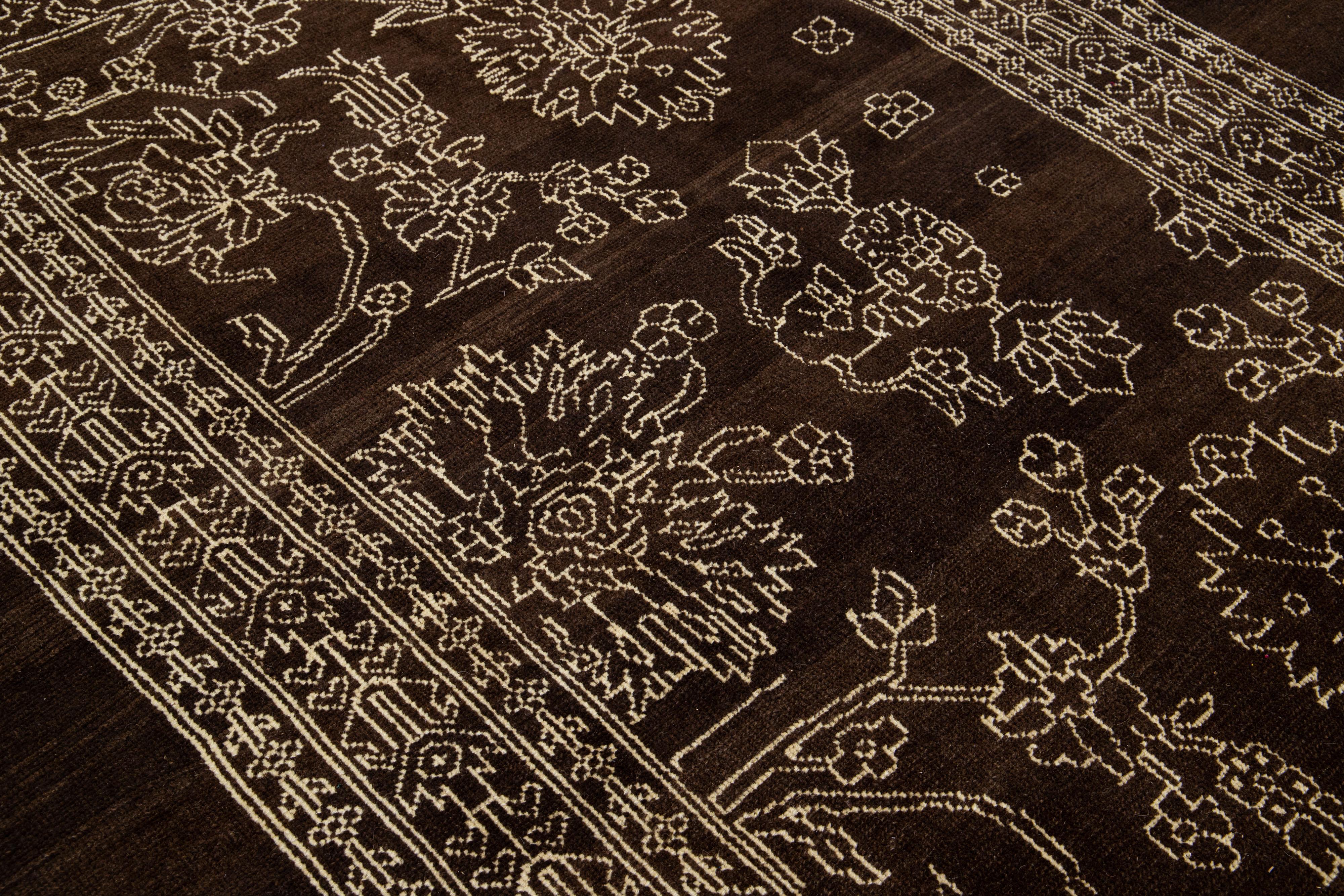 Brown Mid-Century Modern Style Handmade Allover Designed Wool Rug by Apadana For Sale 1