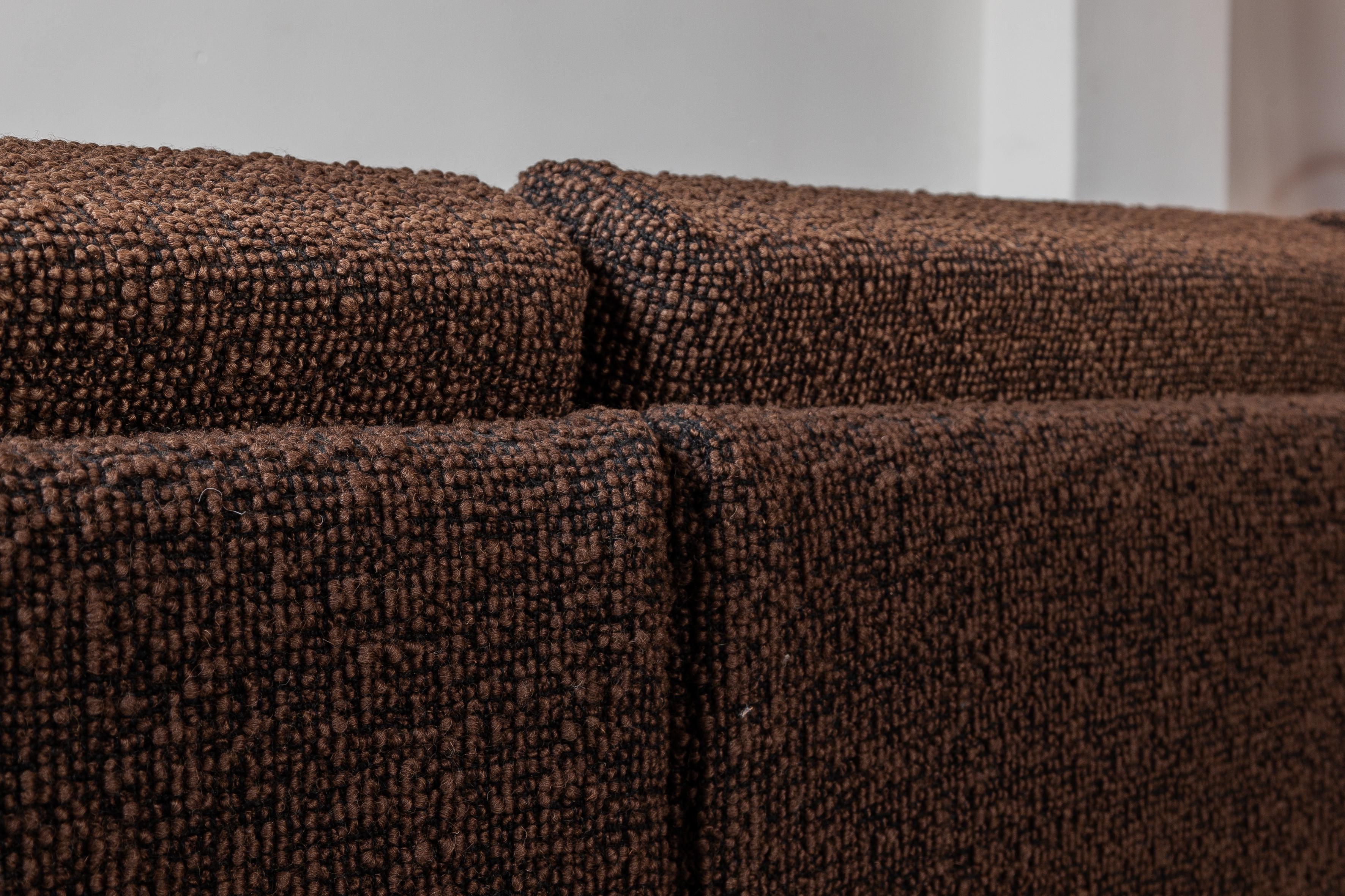 Stainless Steel Brown Mid-Century Modern Three-Seat Sofa