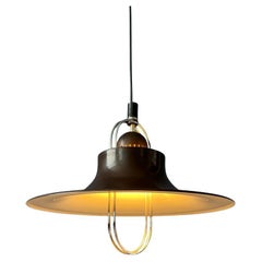 Braune Mid Century Pendelleuchte mit Chromdetails, 1970er Jahre