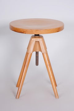 Brown Midcentury Round Beech Piano Chair, Original Preserved Condition, 1960s