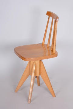 Brauner runder Buchen-Drehstuhl aus der Mitte des Jahrhunderts, original erhaltener Zustand, 1960er Jahre