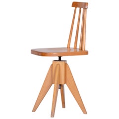 Brown Midcentury Round Beech Swivel Chair, Original Preserved Condition, 1960s