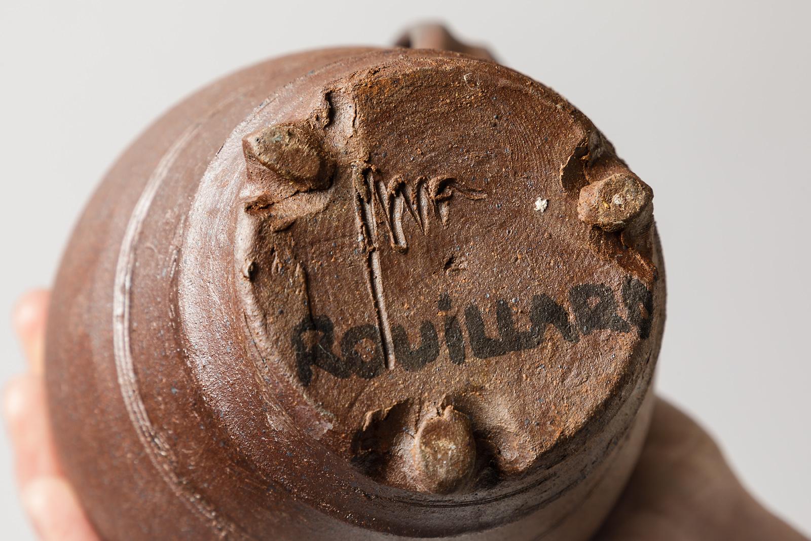 20th Century Brown Mid Century Rustic Stoneware Ceramic Pitcher by Rouillard 1975 La Borne For Sale