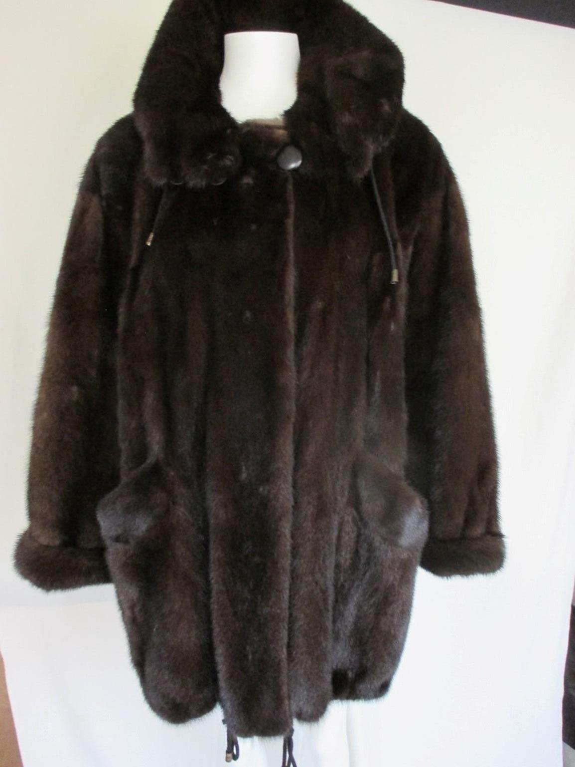 Women's or Men's  Brown Mink Fur Parka Coat