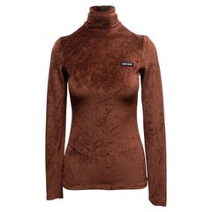 Brown Miu Miu Velour Turtleneck Top Size US S