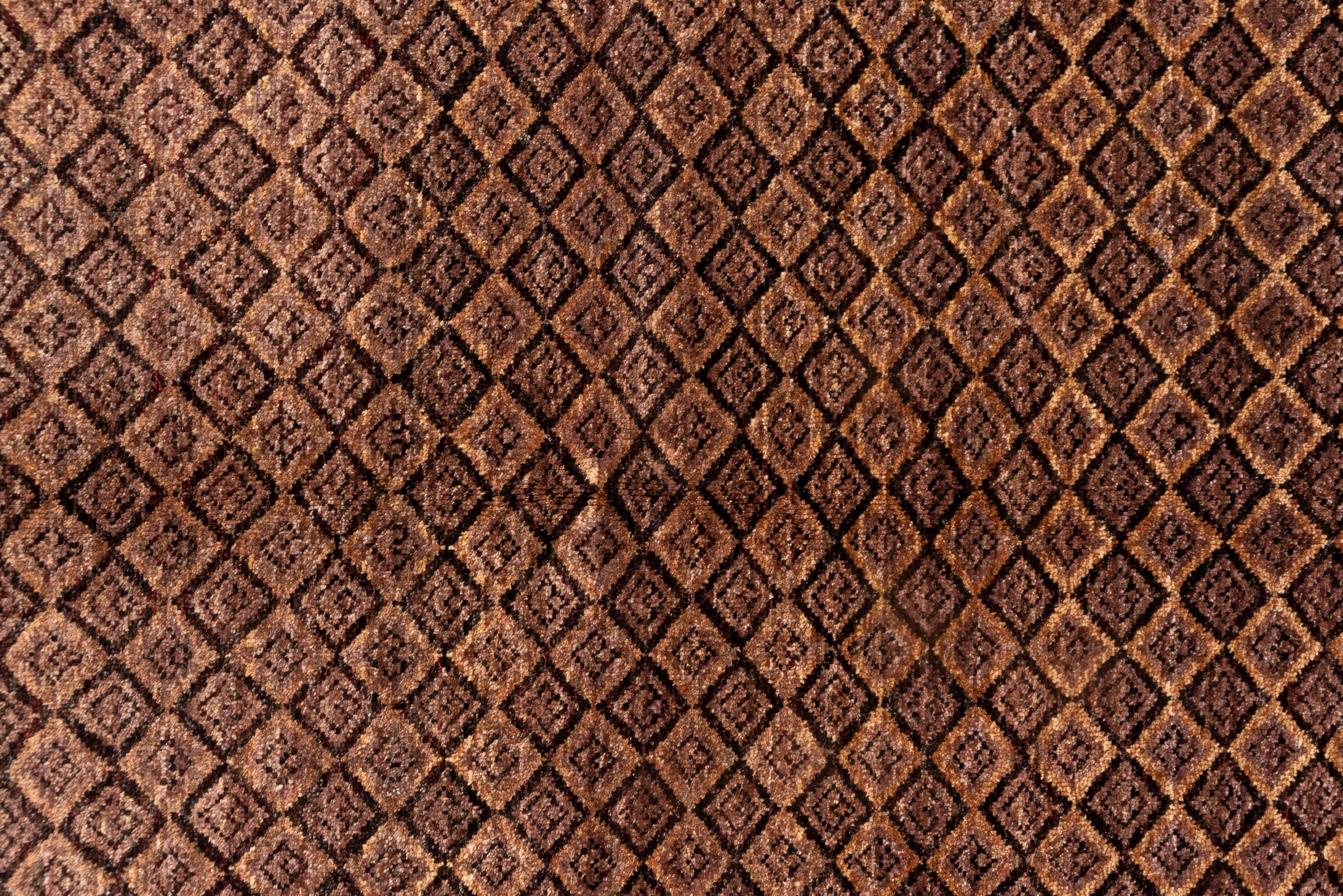 Wool Brown Modern Afghan Rug, Mid-Century Modern, Diamond Pattern