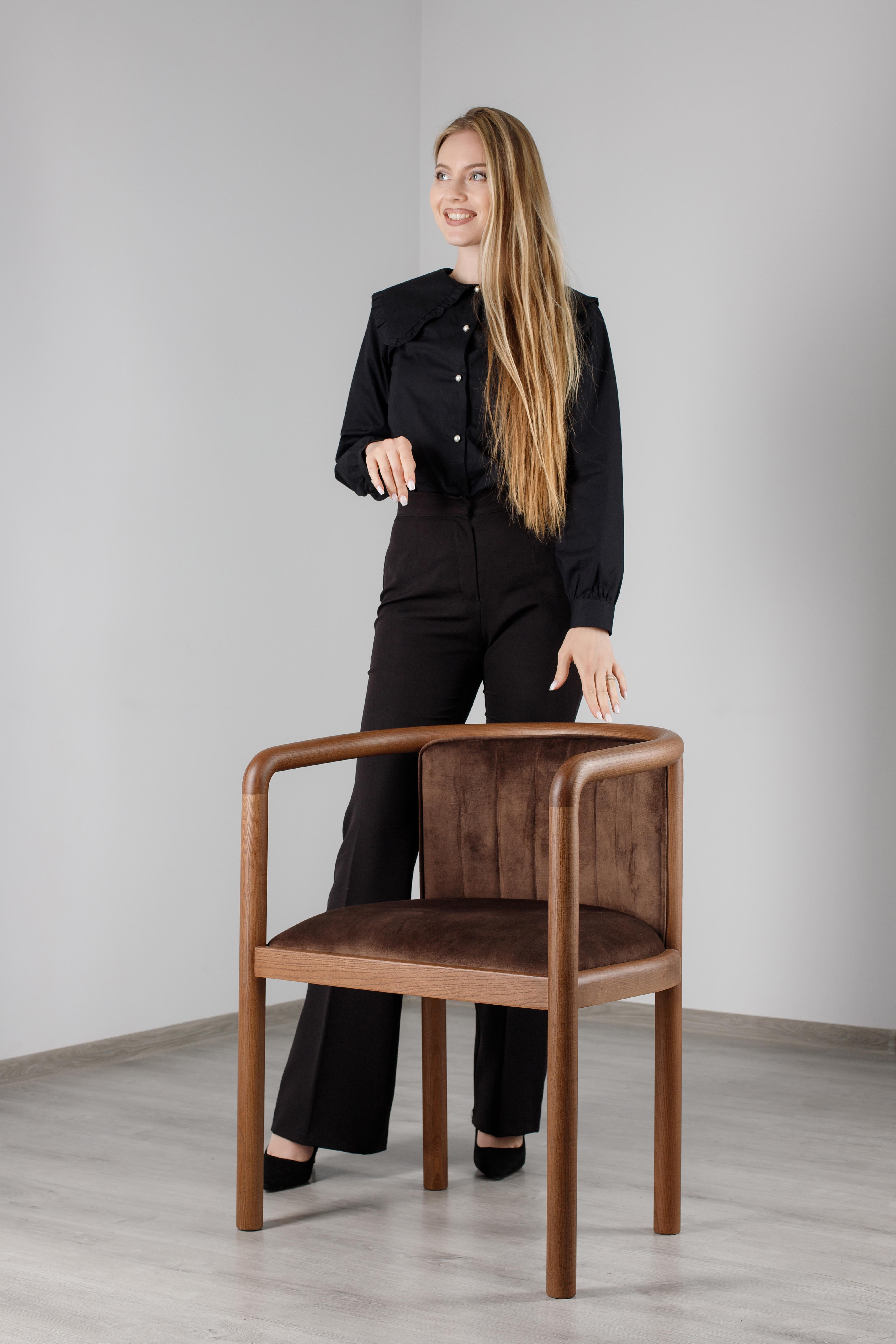 Brown Modern Alton Solid Wood Dining Chair For Sale 6