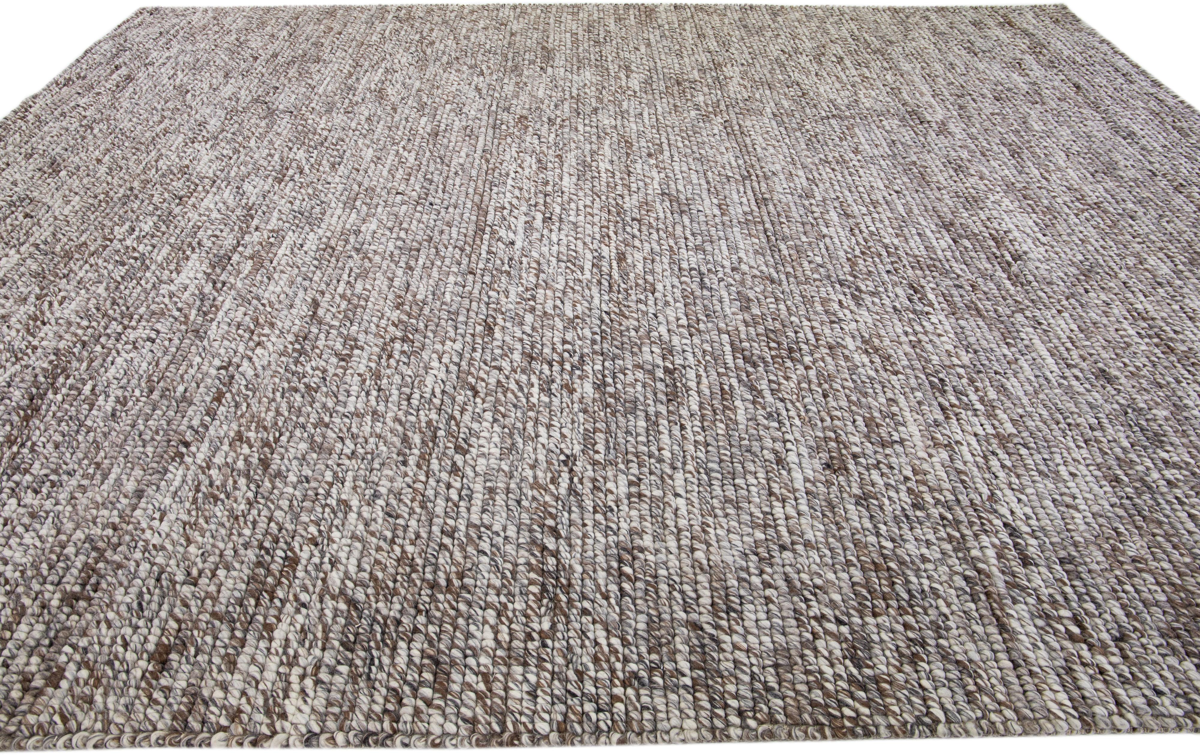 Indian Brown Modern Felted Textuted Wool Rug By Apadana For Sale