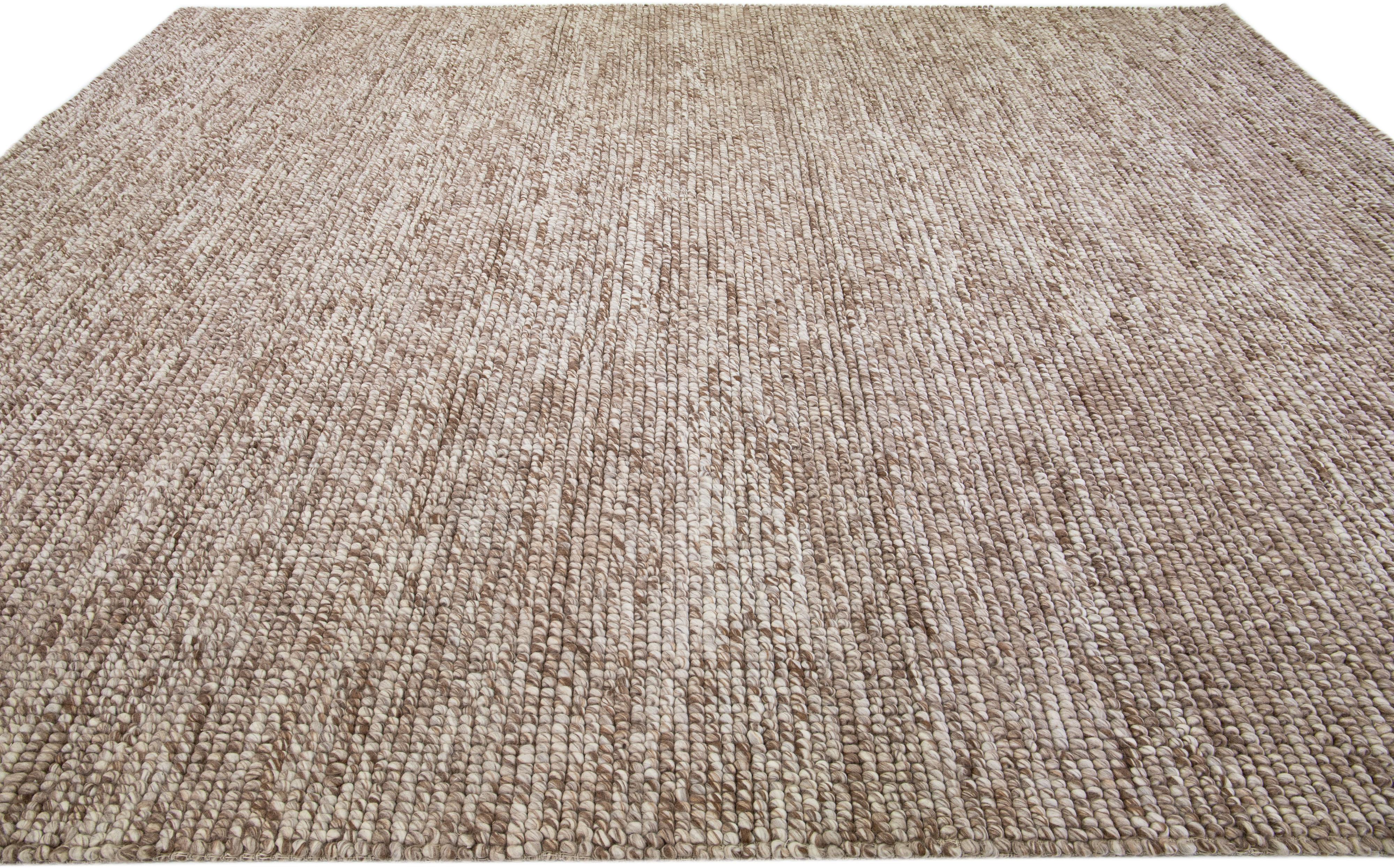 Indian Brown Modern Felted Textuted Wool Rug by Apadana For Sale