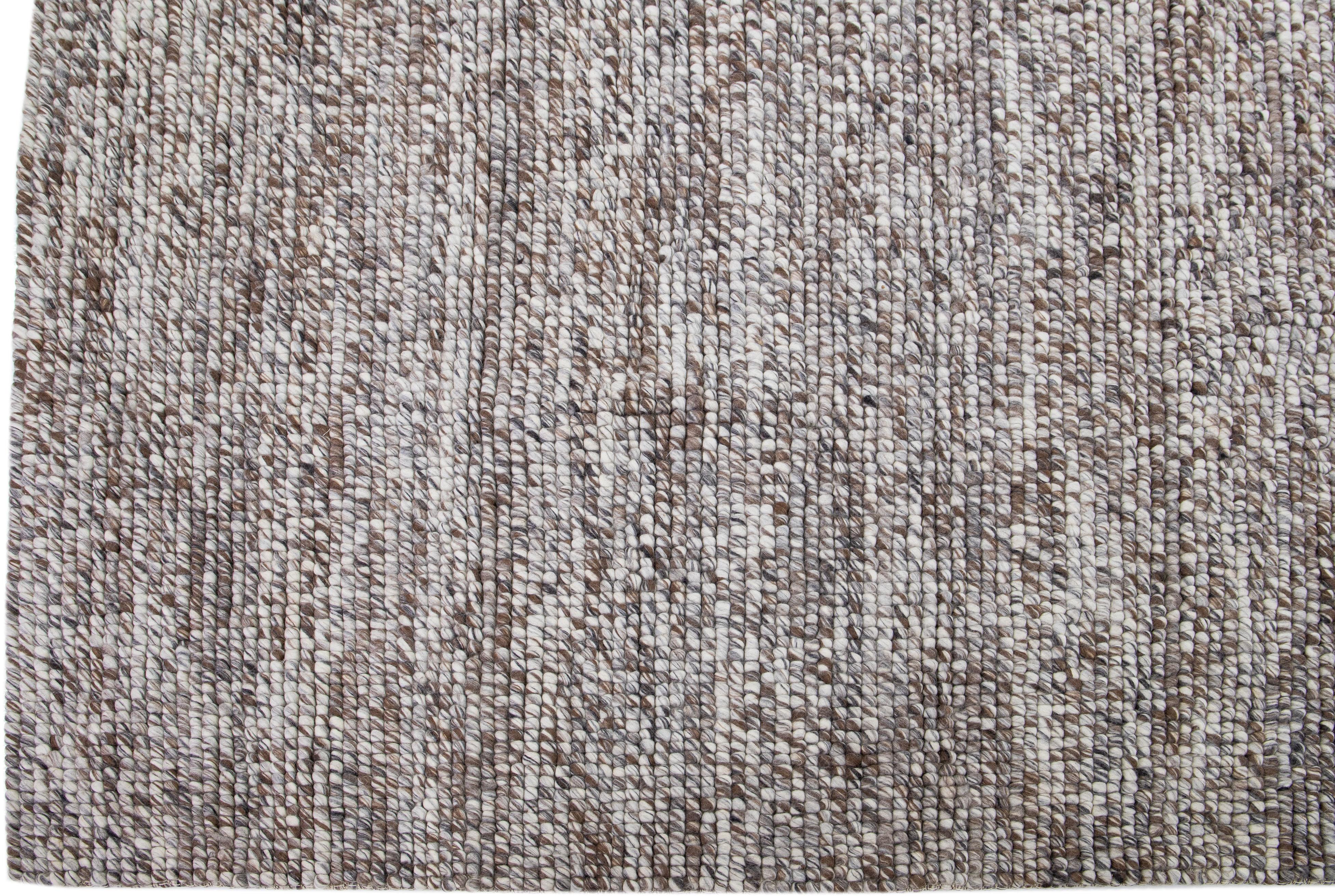 Hand-Woven Brown  Modern Felted Textuted Wool Rug By Apadana For Sale
