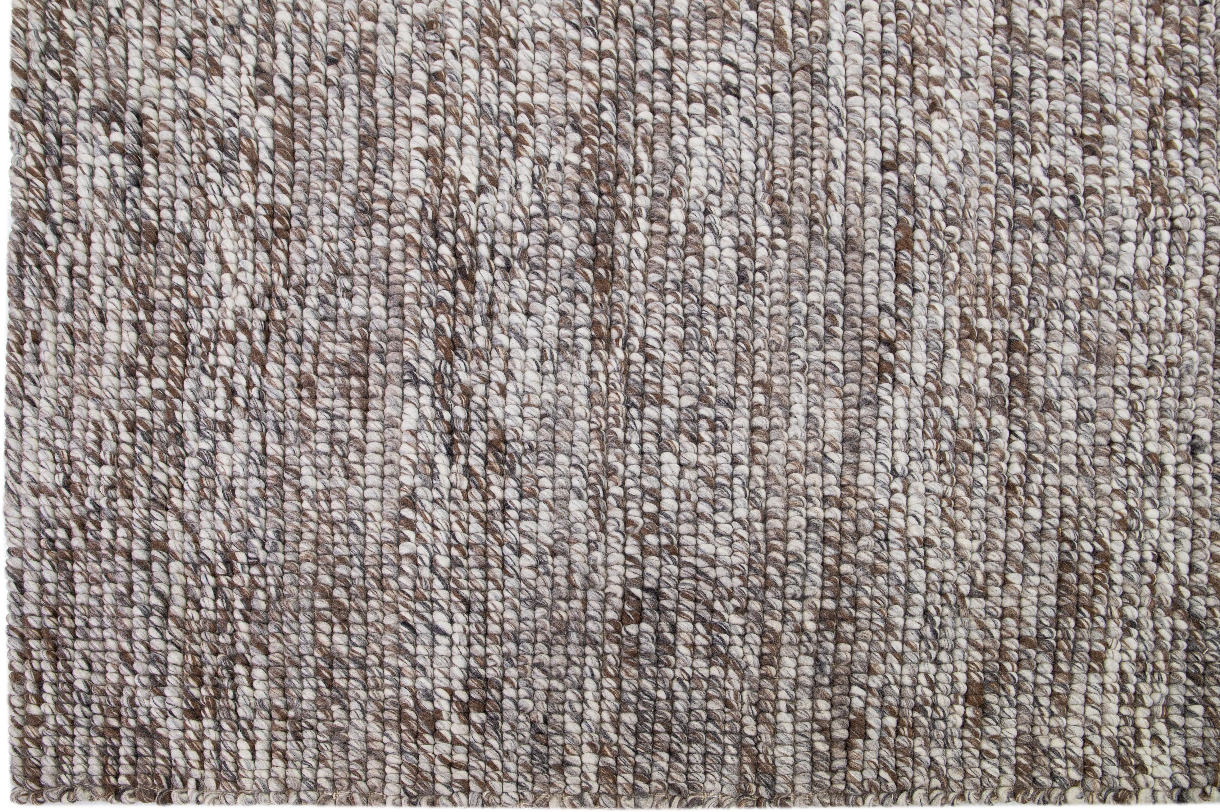 Hand-Woven Brown Modern Felted Textuted Wool Rug By Apadana For Sale
